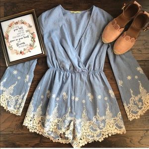 Gianni Bini denim embroidered romper (small)